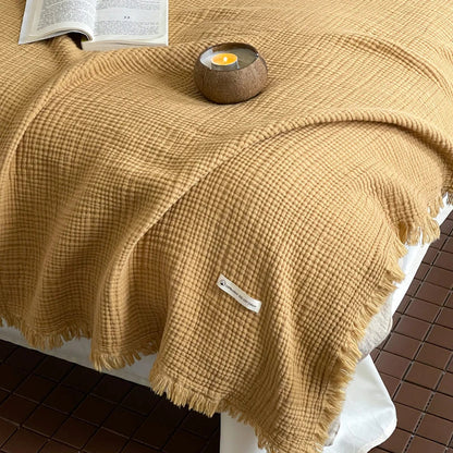 Crinkle Cotton Tassel Throw Blanket